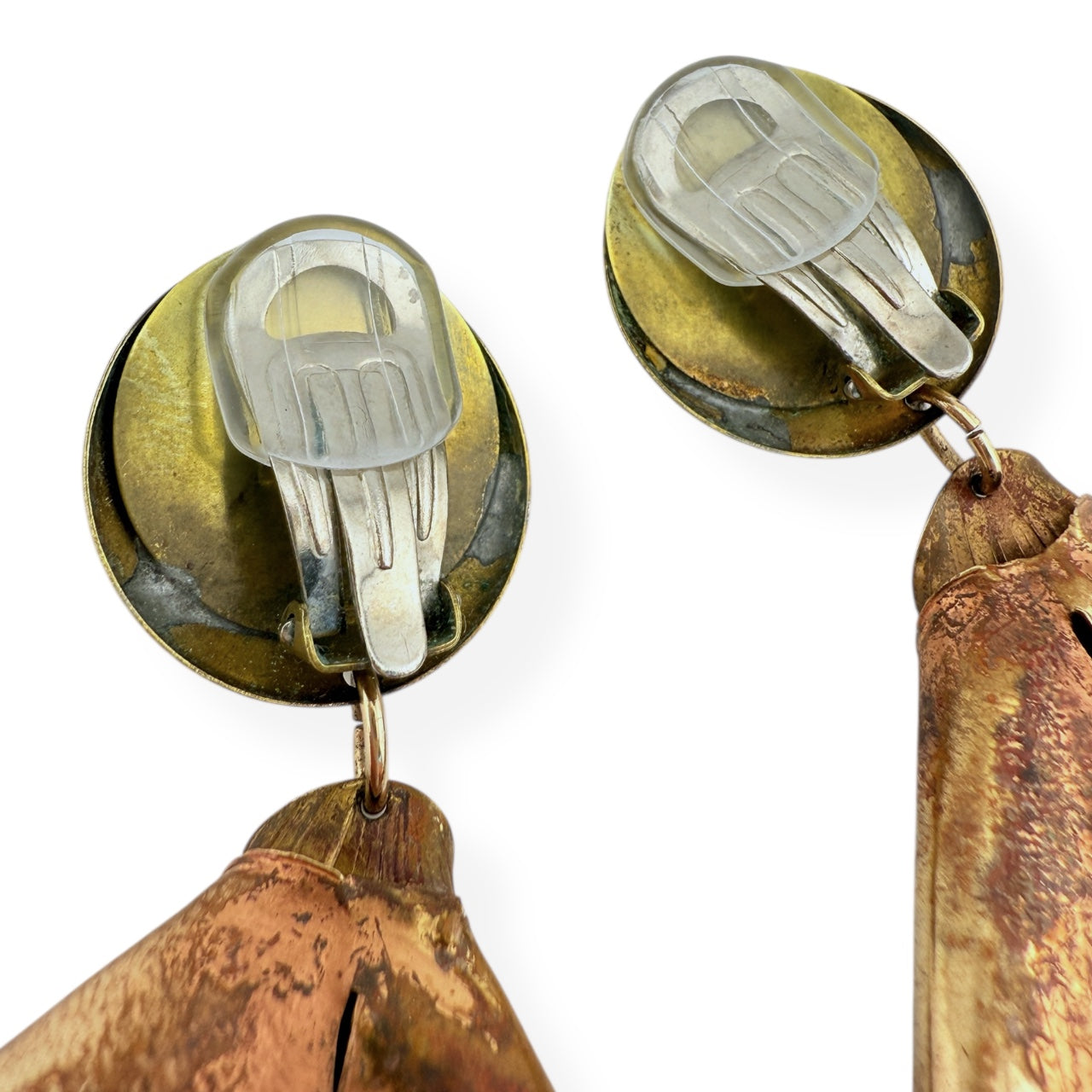 Artisan Copper & Brass Ginkgo Leaf Clip-On Drop Earrings