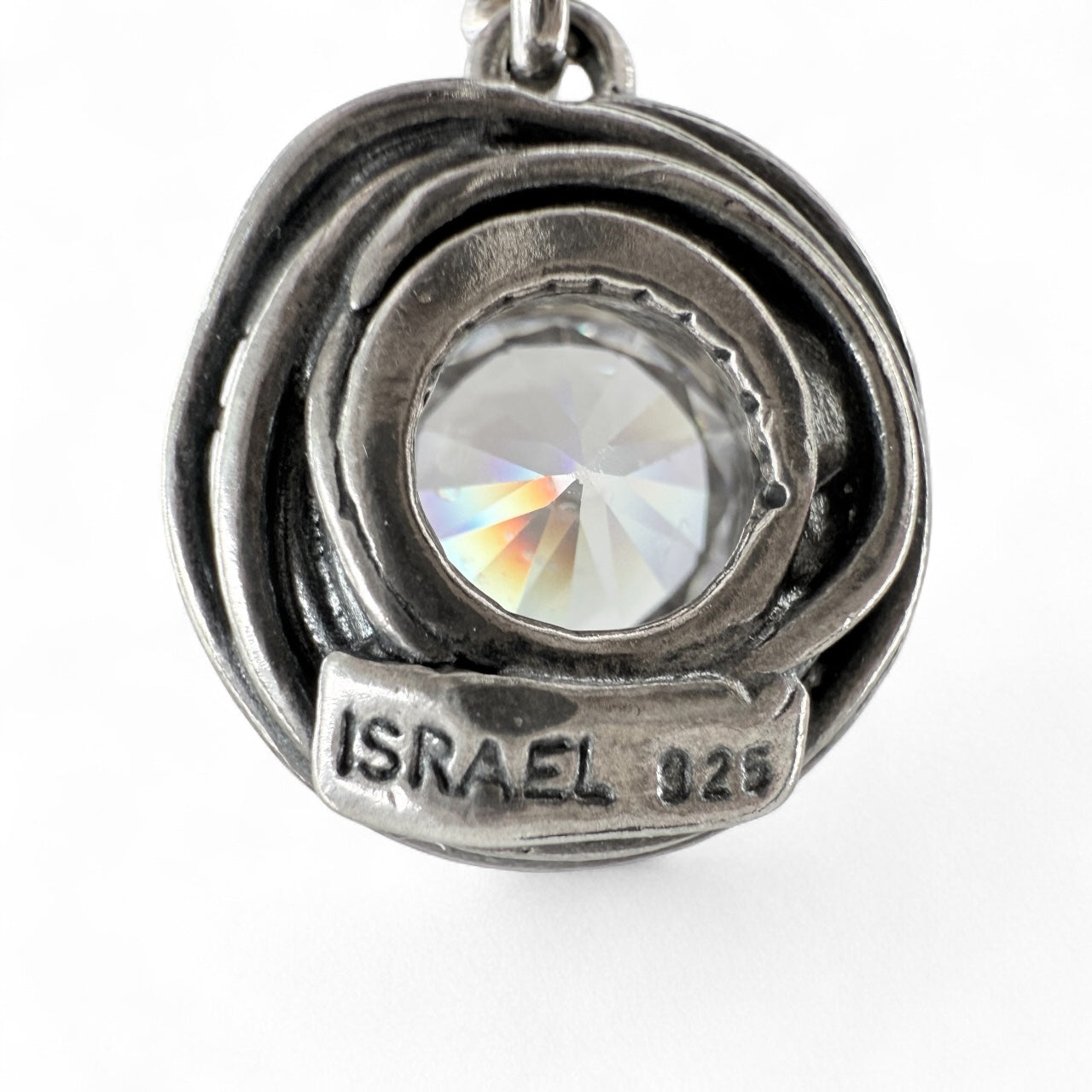 Brutalist Israeli 925 Silver & CZ Round Drop Earrings