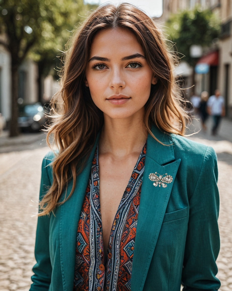 Butterfly Brooch Clear Rhinestone Silver Tone Art Deco Vintage