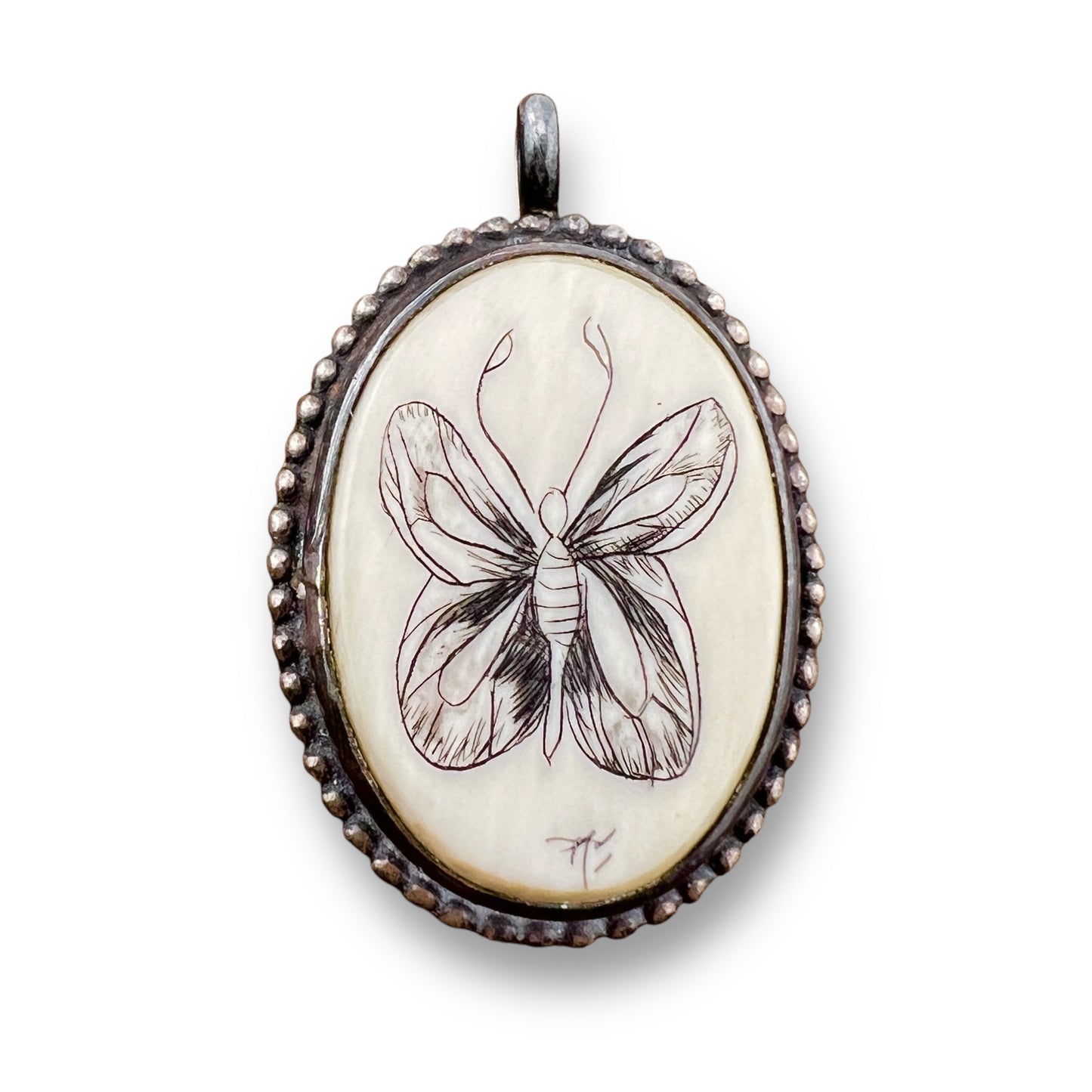 Scrimshaw Sterling Silver Butterfly Pendant