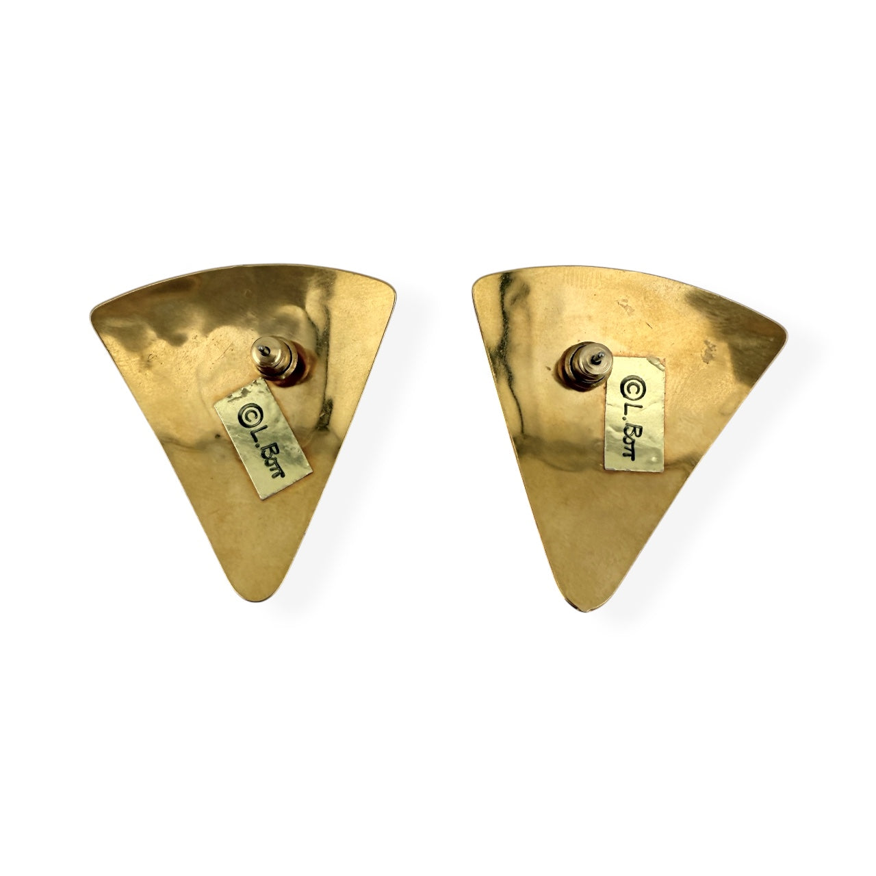 1980s Black & Cream Enamel Bamboo Fan Earrings, Gold Tone