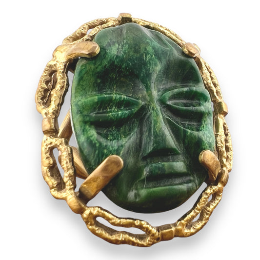 Vintage African American Carved Malachite Face Ring