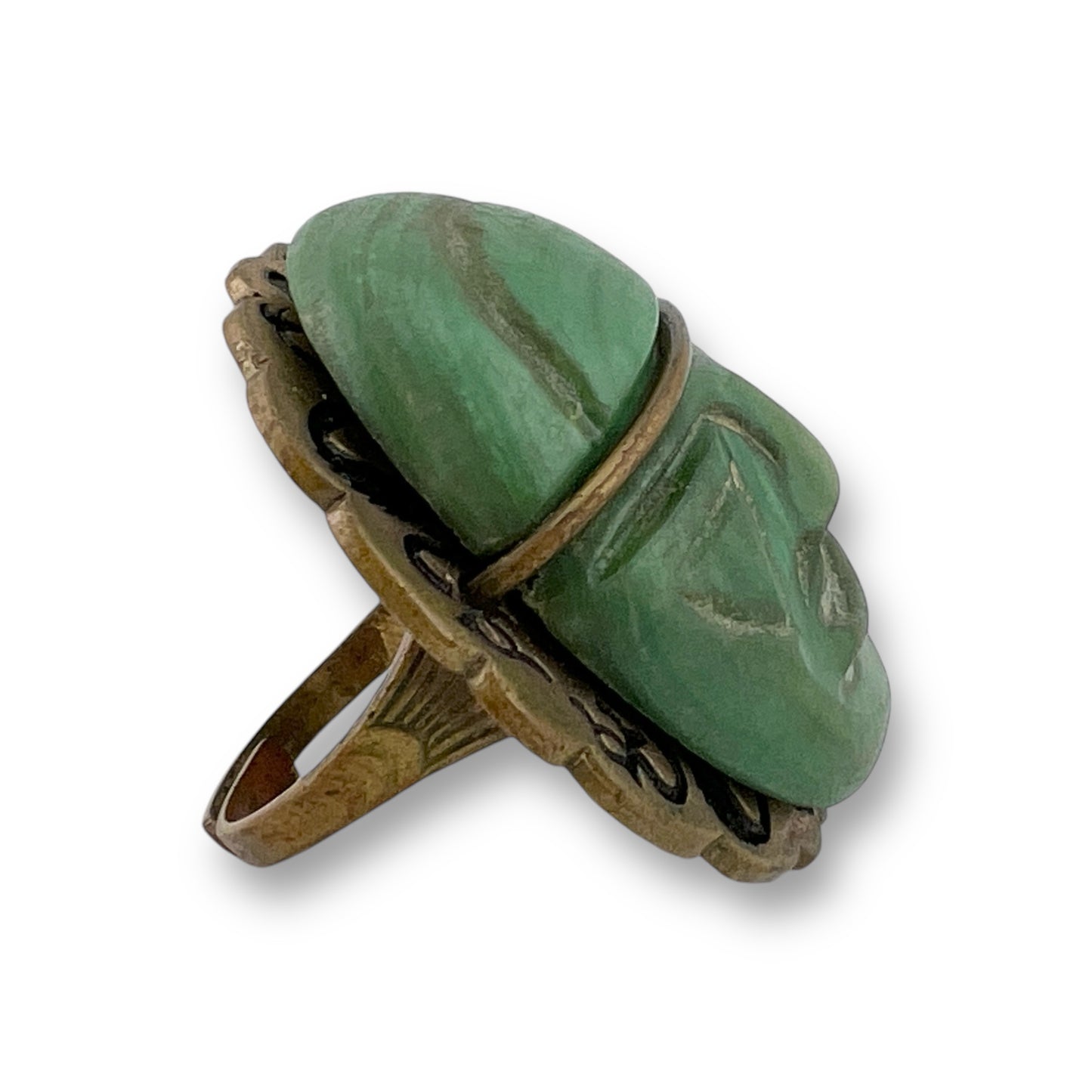 Vintage Ancient Mesoamerican Carved Malachite Face Ring