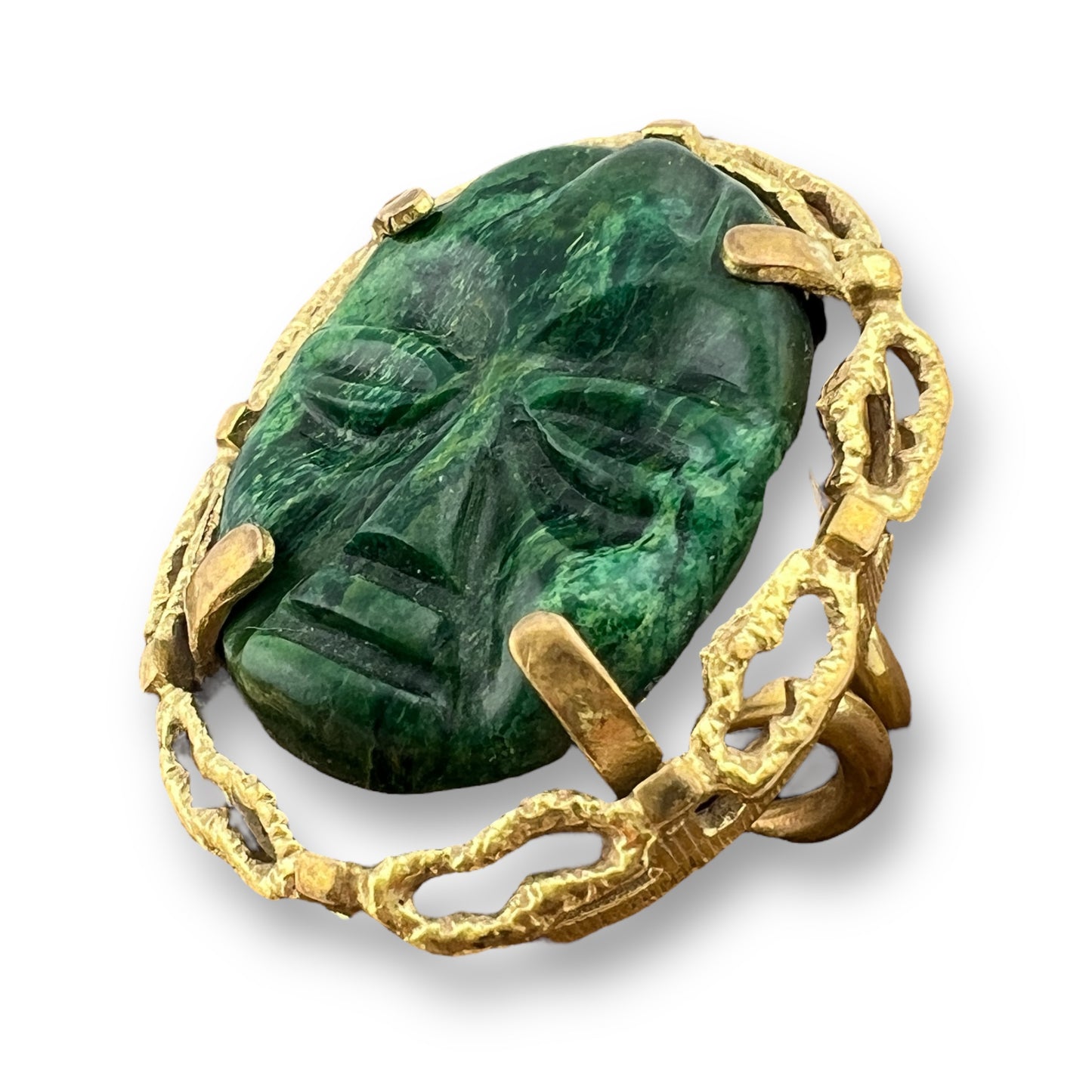 Vintage African American Carved Malachite Face Ring