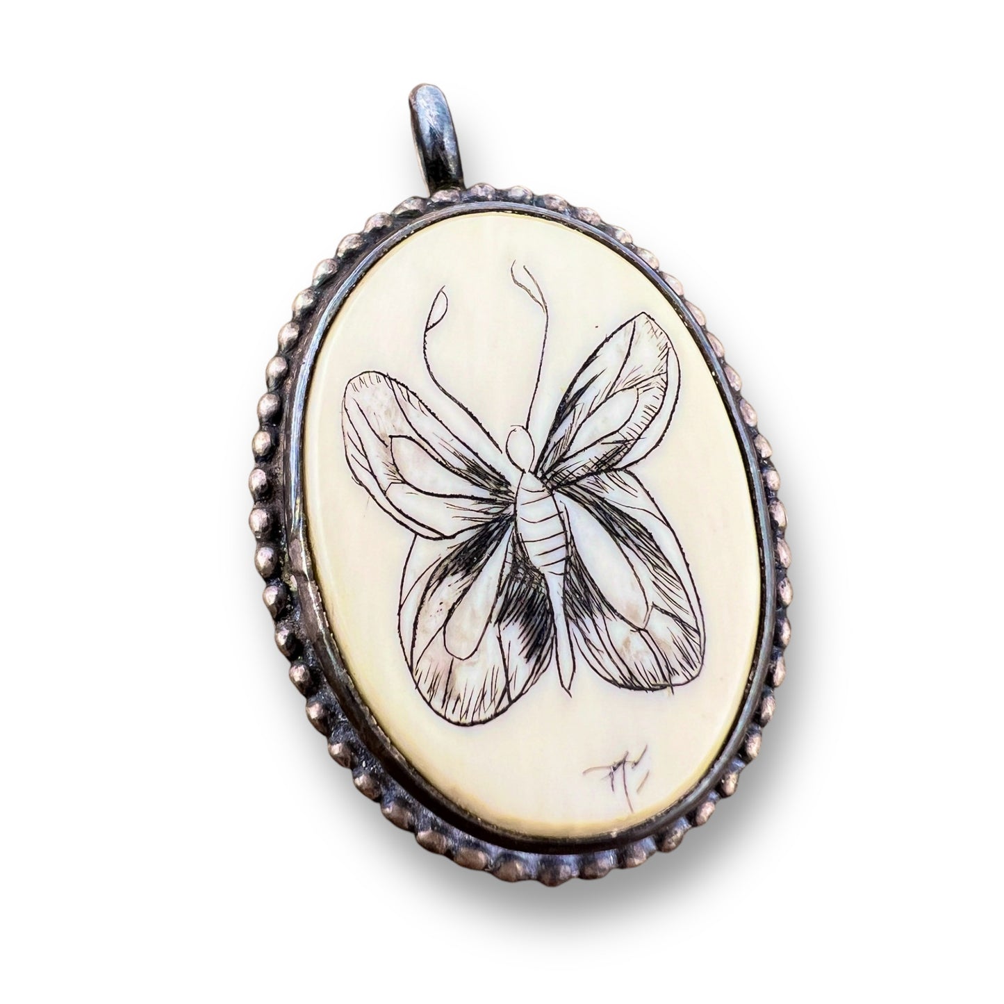 Scrimshaw Sterling Silver Butterfly Pendant