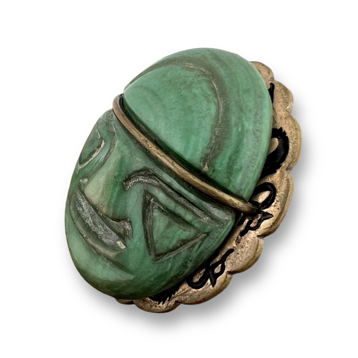 Vintage Ancient Mesoamerican Carved Malachite Face Ring