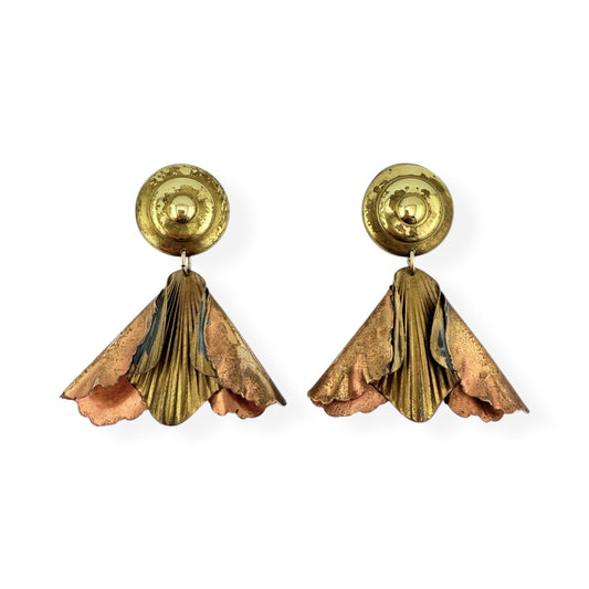 Artisan Copper & Brass Ginkgo Leaf Clip-On Drop Earrings
