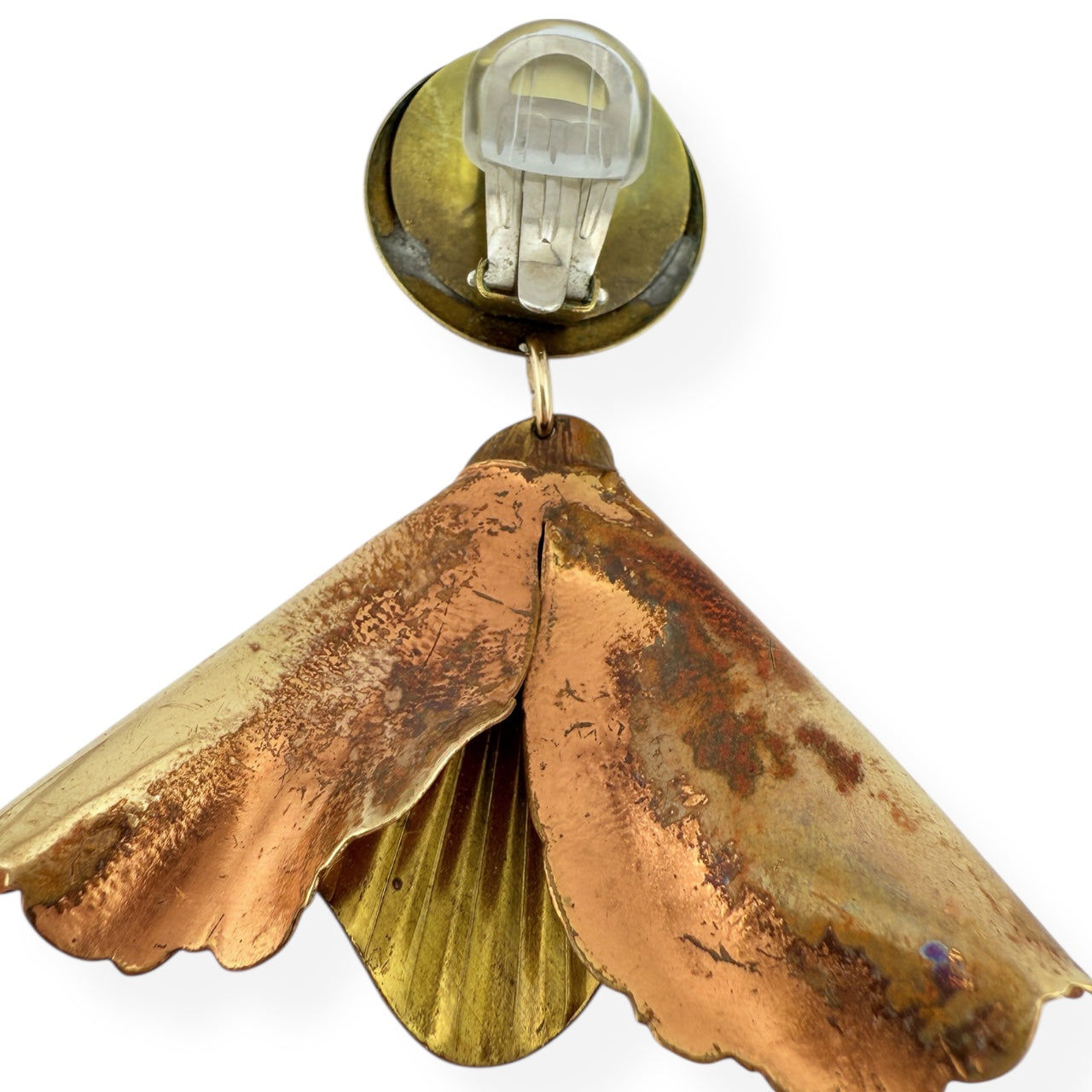 Artisan Copper & Brass Ginkgo Leaf Clip-On Drop Earrings