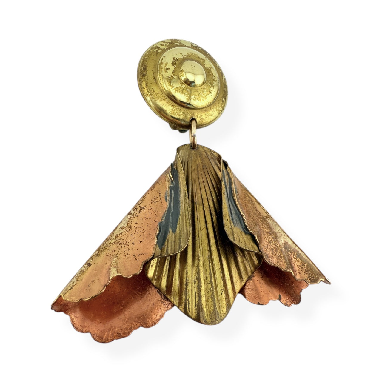 Artisan Copper & Brass Ginkgo Leaf Clip-On Drop Earrings