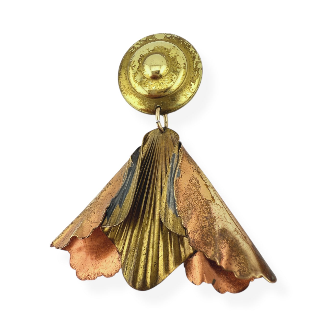 Artisan Copper & Brass Ginkgo Leaf Clip-On Drop Earrings