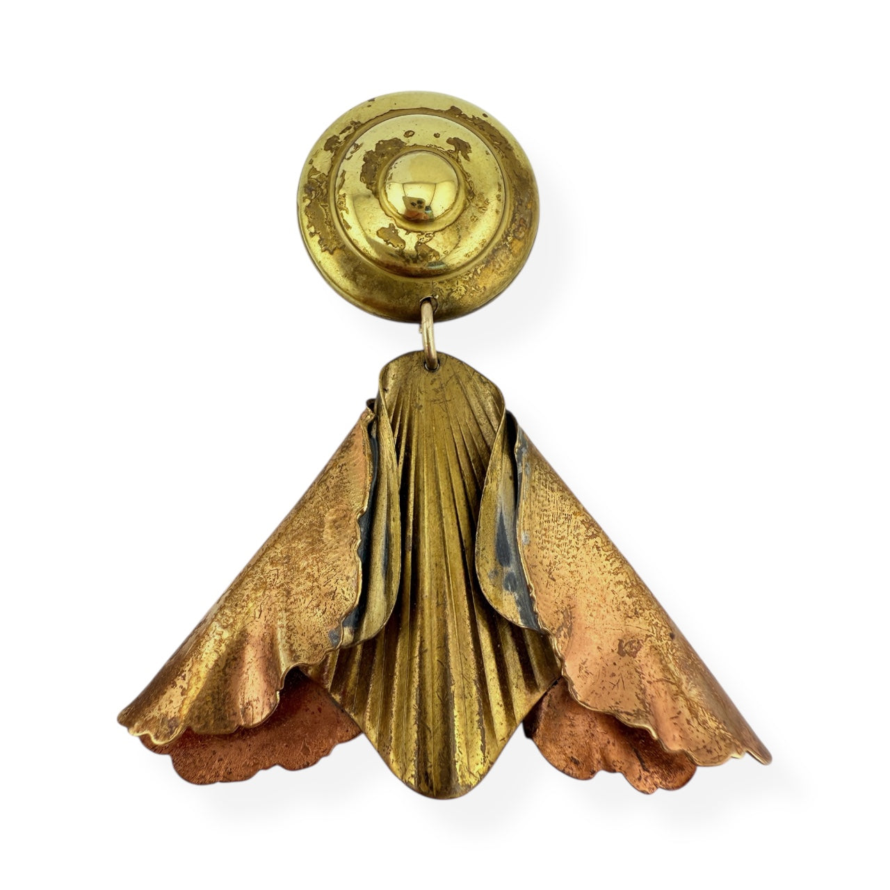 Artisan Copper & Brass Ginkgo Leaf Clip-On Drop Earrings