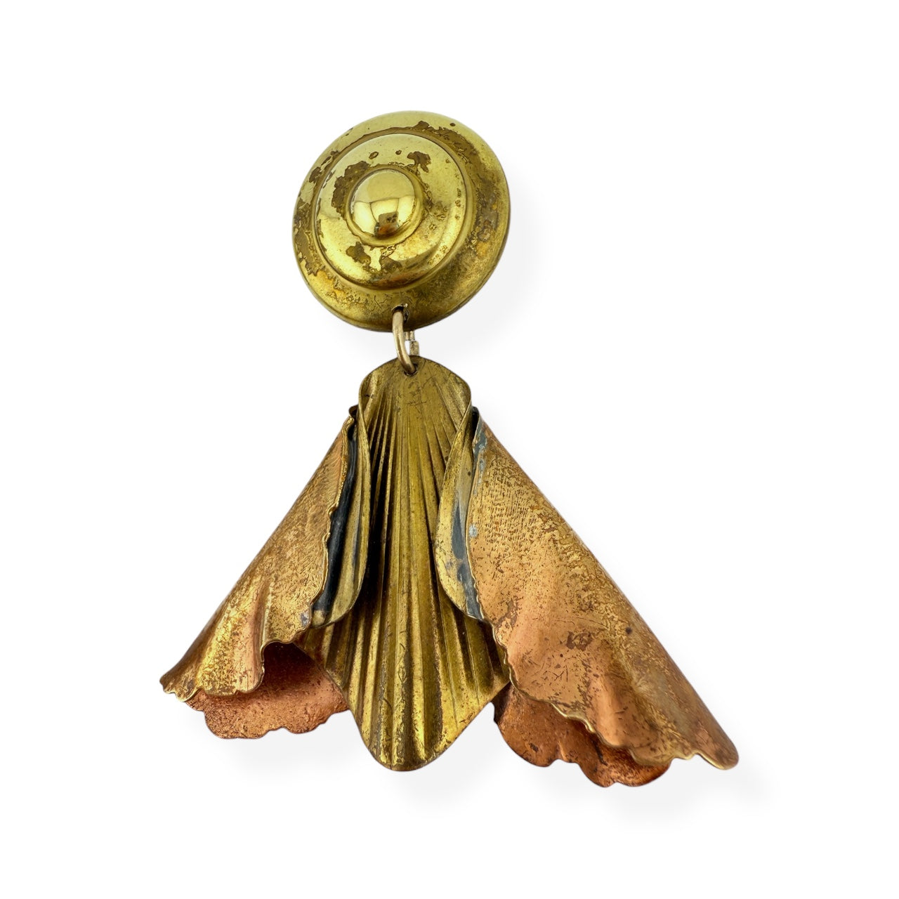 Artisan Copper & Brass Ginkgo Leaf Clip-On Drop Earrings