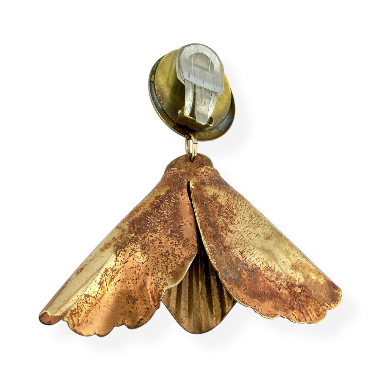 Artisan Copper & Brass Ginkgo Leaf Clip-On Drop Earrings