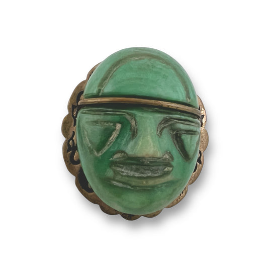 Vintage Ancient Mesoamerican Carved Malachite Face Ring