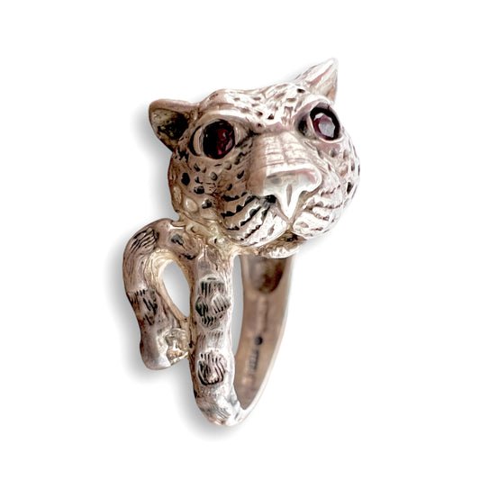 Kabana Sterling Leopard with Ruby Eyes Ring