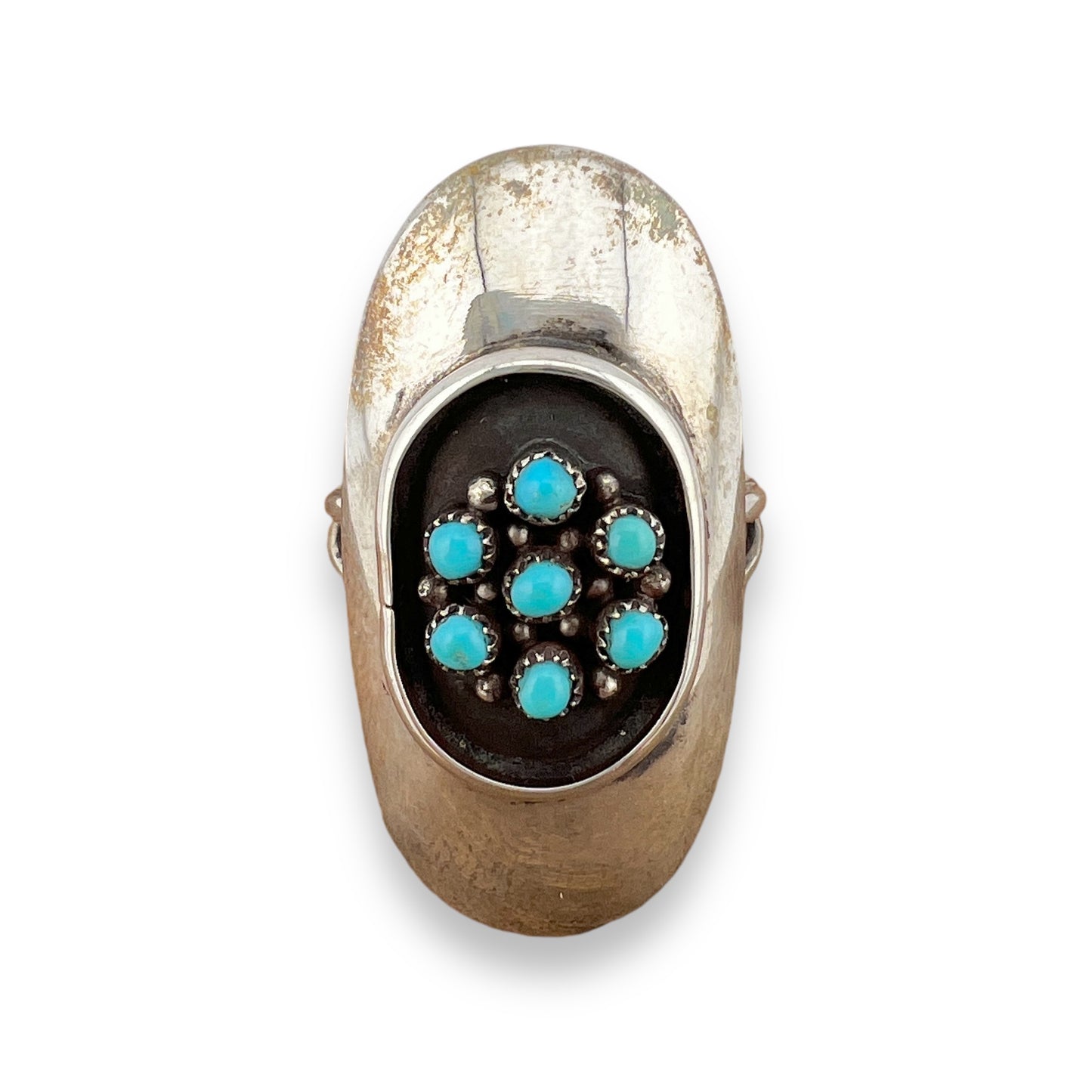 Vintage Navajo Native American Sterling Silver Shadowbox Ring with Snake Eye Turquoise