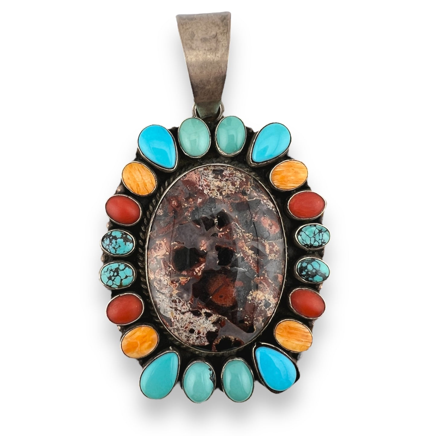 Bea Tom Navajo Sterling Silver Multi-Stone Pendant