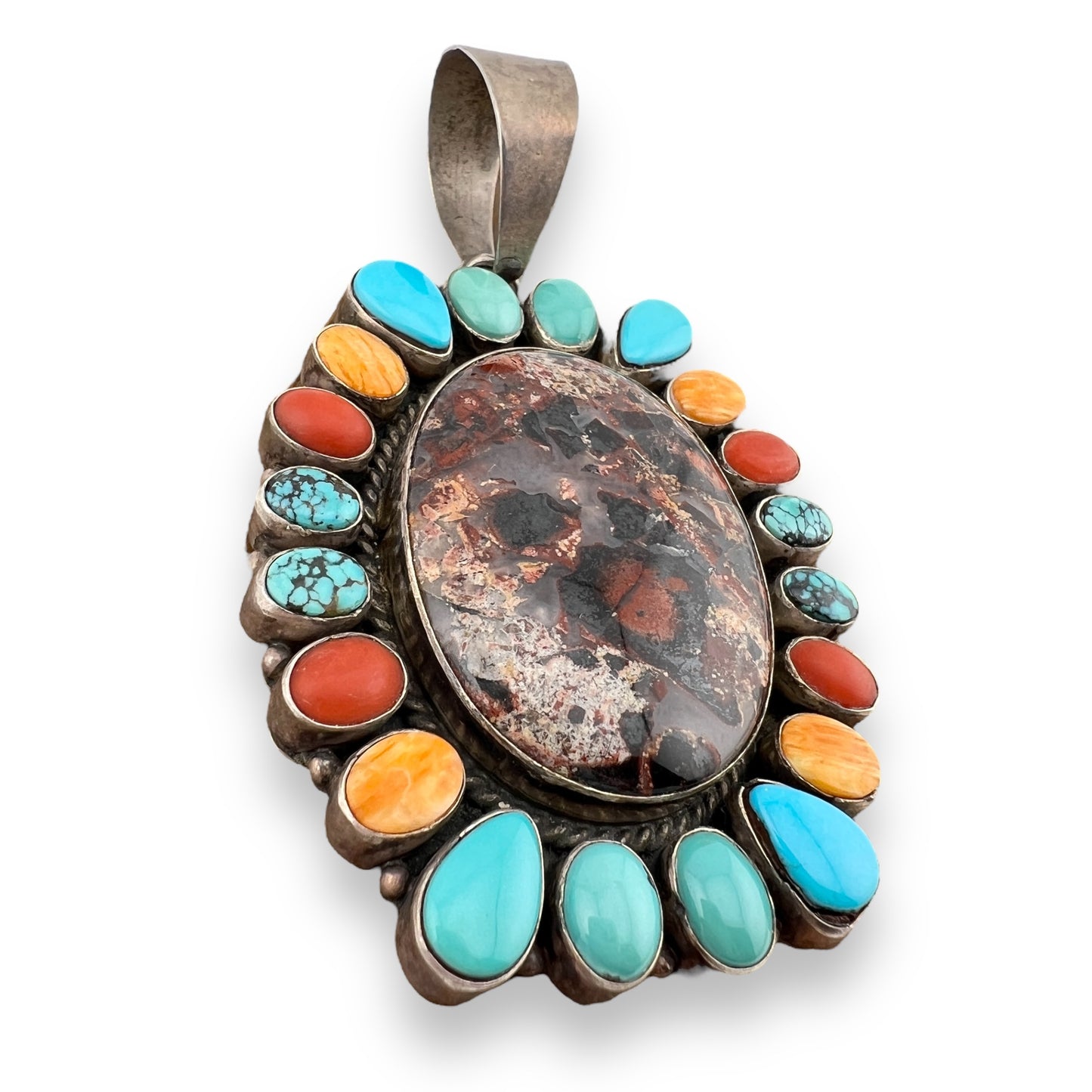 Bea Tom Navajo Sterling Silver Multi-Stone Pendant