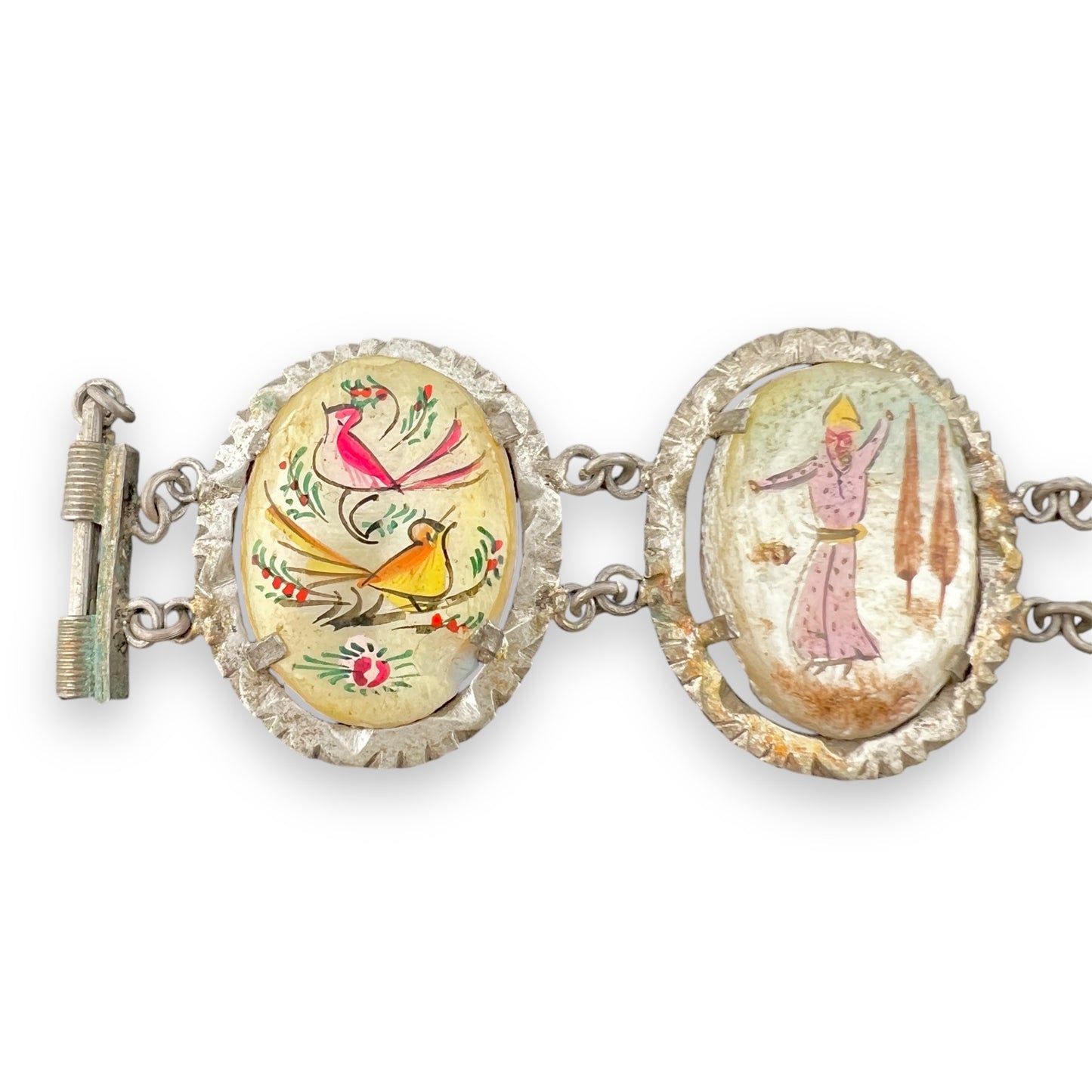 Vintage Hand-Painted Persian Mother of Pearl Bracelet