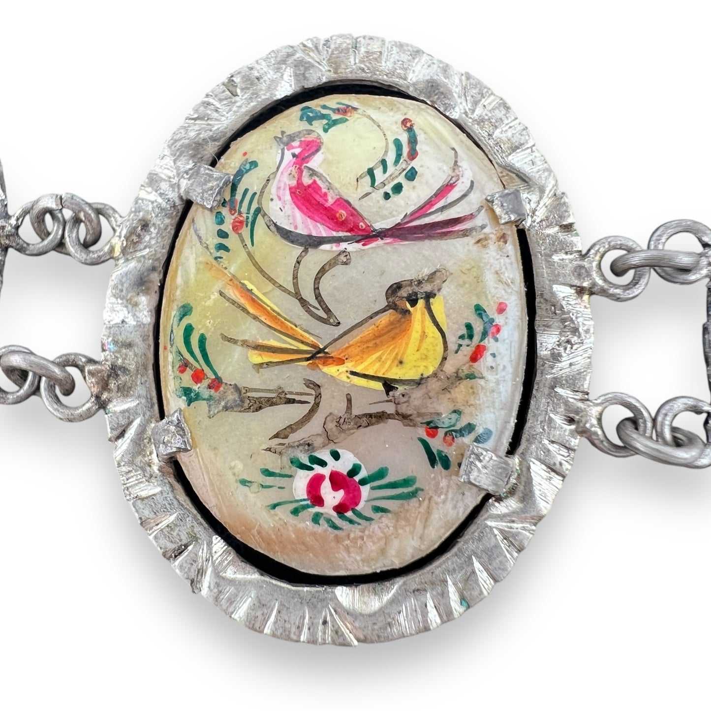 Vintage Hand-Painted Persian Mother of Pearl Bracelet