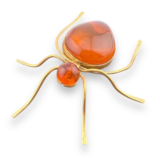 Vintage 1960s 14k Yellow Gold Russian Natural Baltic Amber Spider Brooch Designed for Russian Royalty