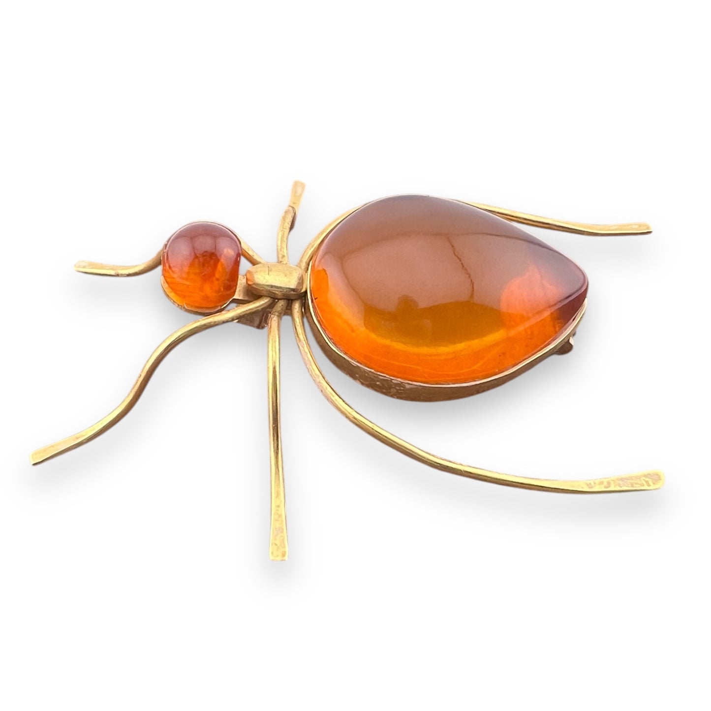 Vintage 1960s 14k Yellow Gold Russian Natural Baltic Amber Spider Brooch Designed for Russian Royalty