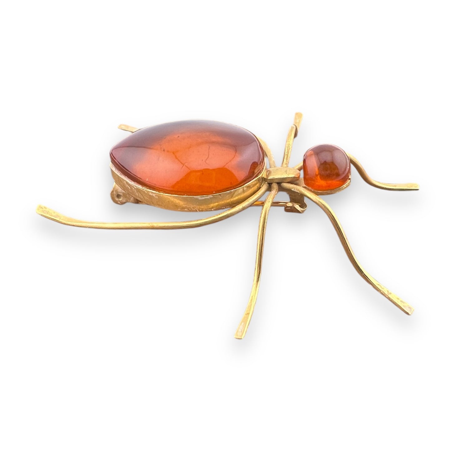 Vintage 1960s 14k Yellow Gold Russian Natural Baltic Amber Spider Brooch Designed for Russian Royalty