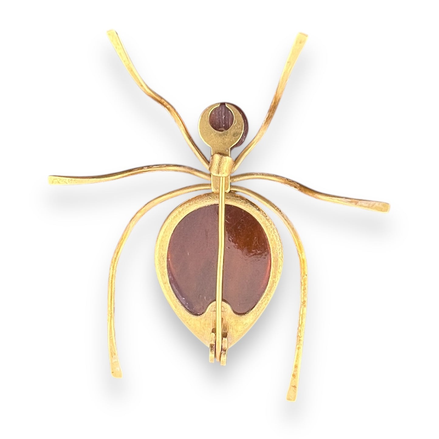 Vintage 1960s 14k Yellow Gold Russian Natural Baltic Amber Spider Brooch Designed for Russian Royalty