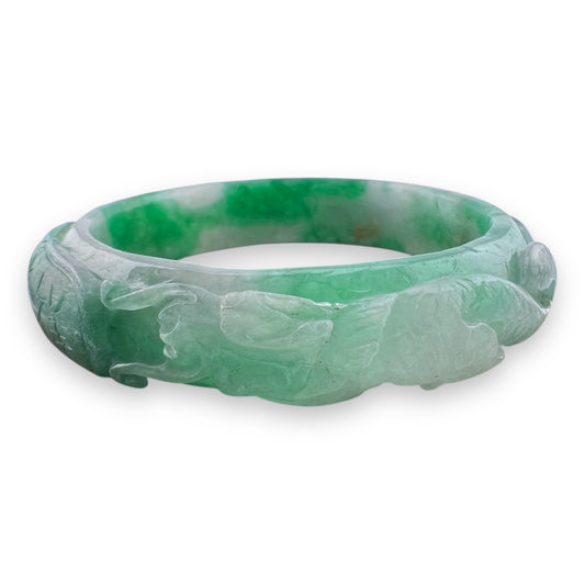 Vintage Jade Dragon & Phoenix Carved Bangle Bracelet