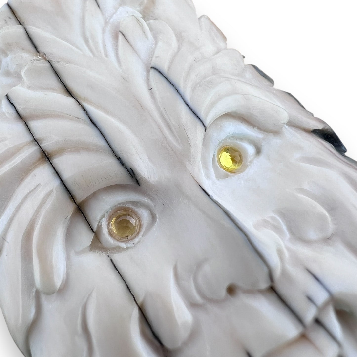 Green Man Carved Bone Pendant with Yellow Citrine Eyes and 14k Yellow Bail by Michael Anthony