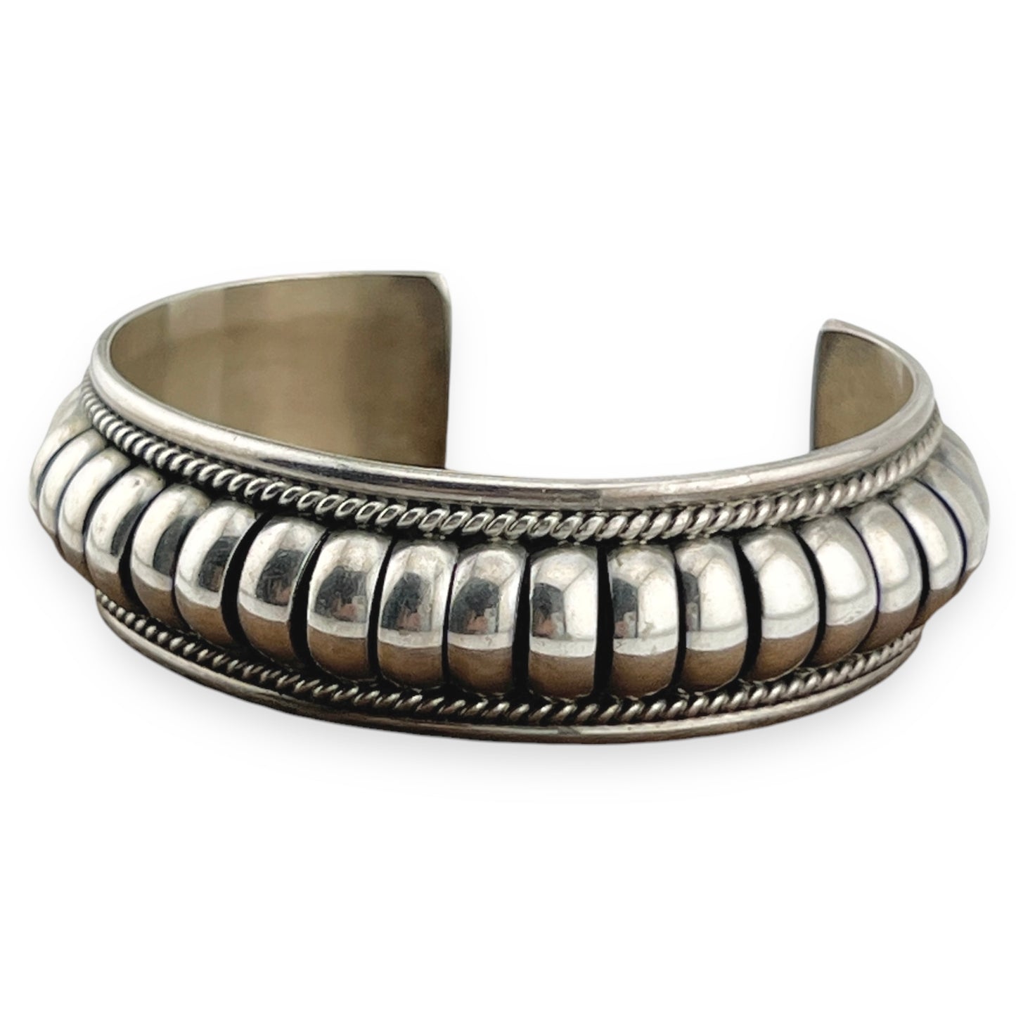 Priscilla Apache Navajo Ribbed Sterling Cuff Bracelet