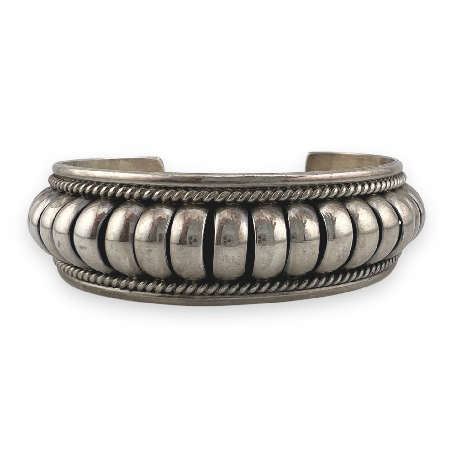 Priscilla Apache Navajo Ribbed Sterling Cuff Bracelet