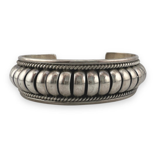 Priscilla Apache Navajo Ribbed Sterling Cuff Bracelet