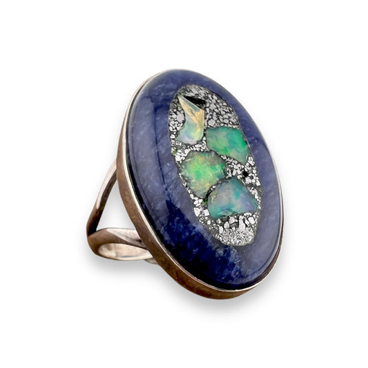 Vintage Ethiopian Opal in Sodalite Sterling Ring