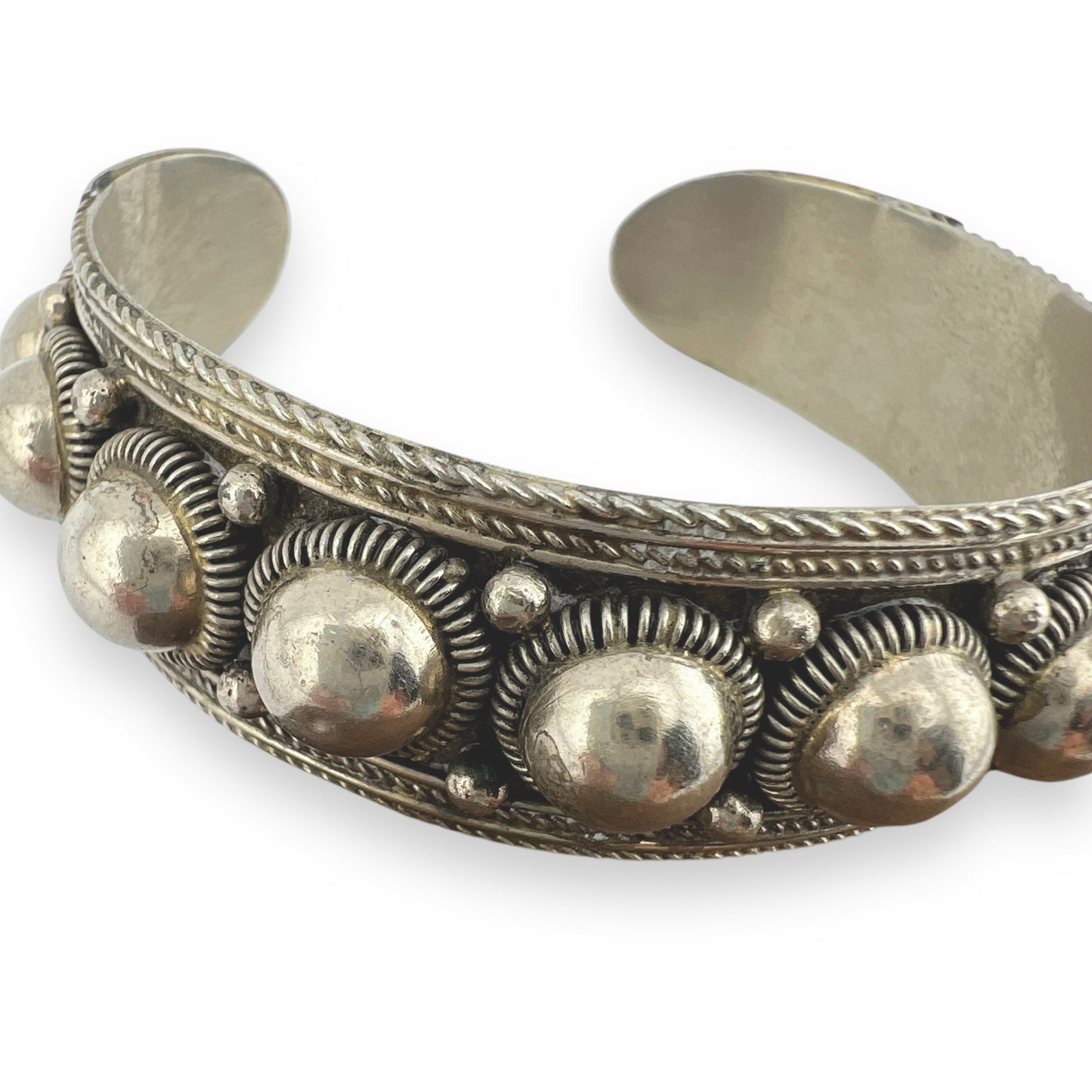 Siam Thailand Dome and Wire Sterling Silver Cuff Bracelet