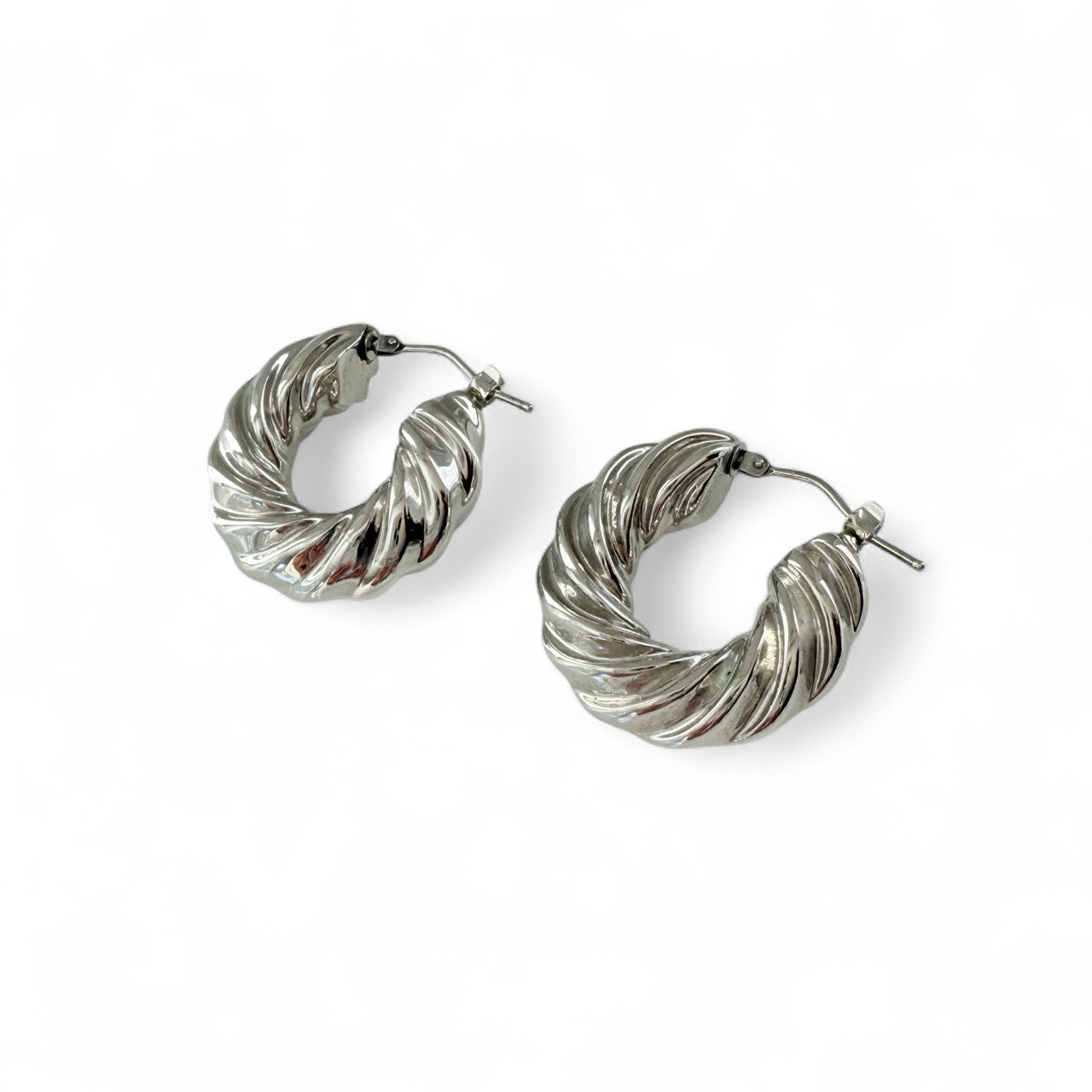 Milor Italy 14k White Gold Resin Core 1" Twisted Hoop Earrings