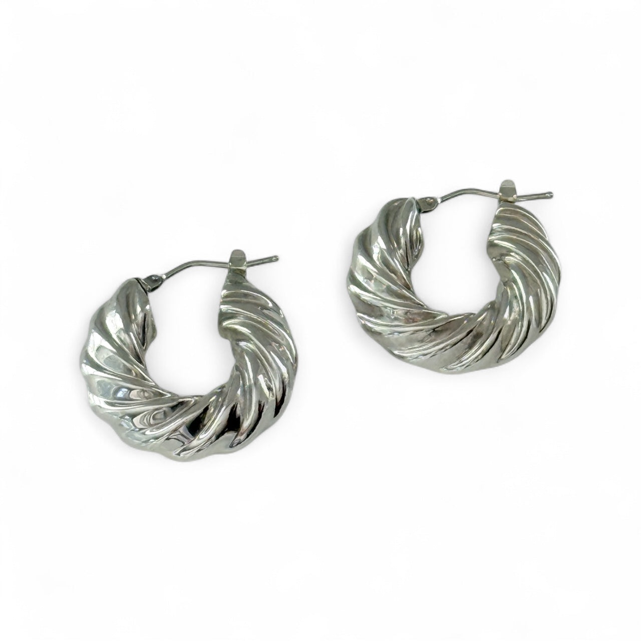 Milor Italy 14k White Gold Resin Core 1" Twisted Hoop Earrings