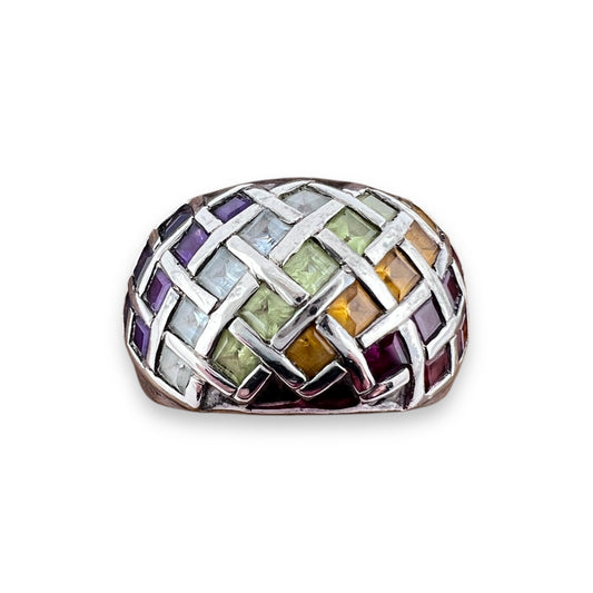 Vintage Multicolor Gemstone Sterling Ring