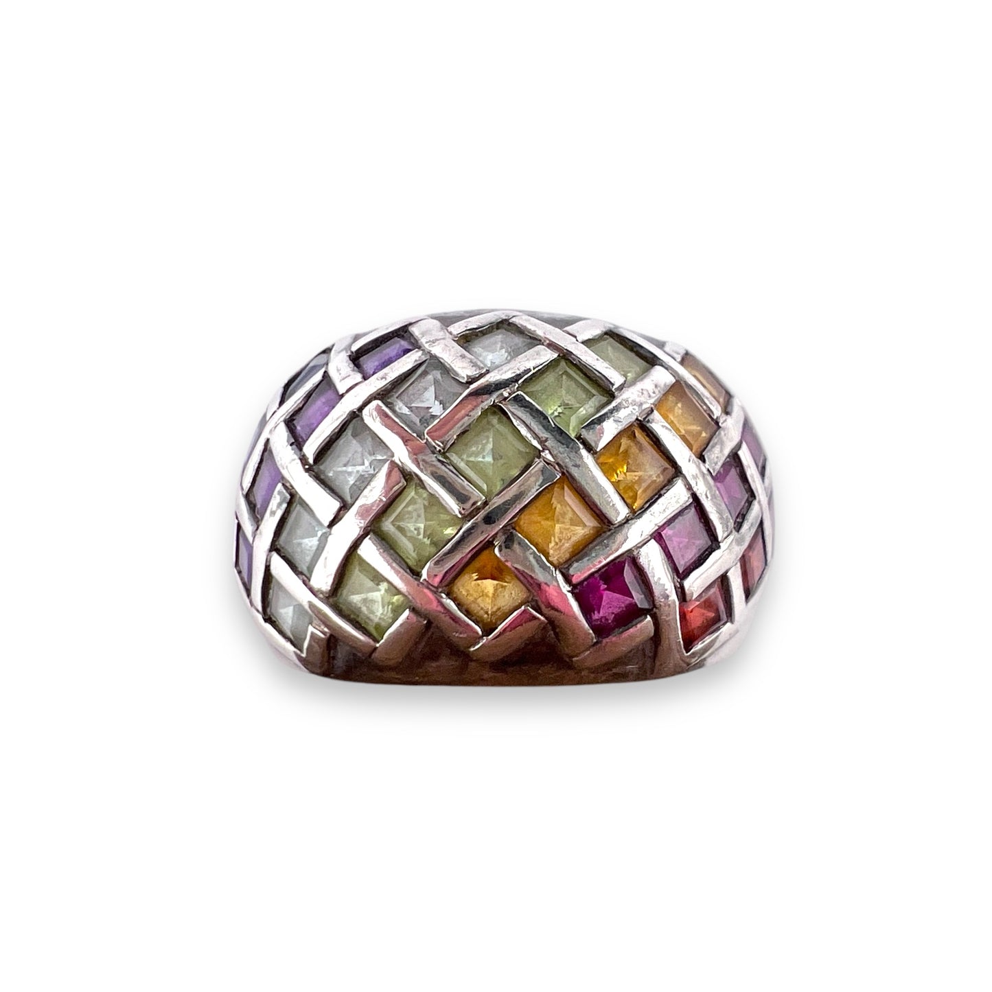 Vintage Multicolor Gemstone Sterling Ring