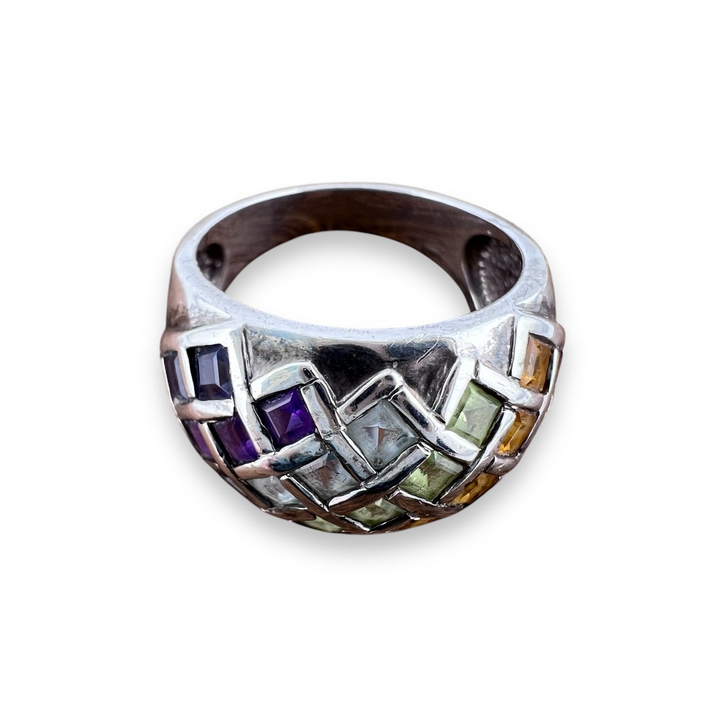 Vintage Multicolor Gemstone Sterling Ring