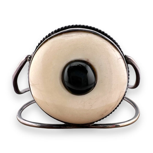 Elanomi Israel Camel Bone & Onyx Sterling Silver Cuff Bracelet