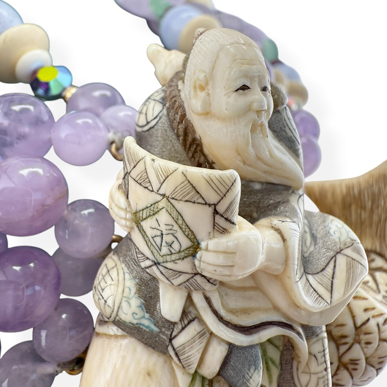 Japanese Ivory Kinko Sennin & Carp Pendant Necklace 14k GF