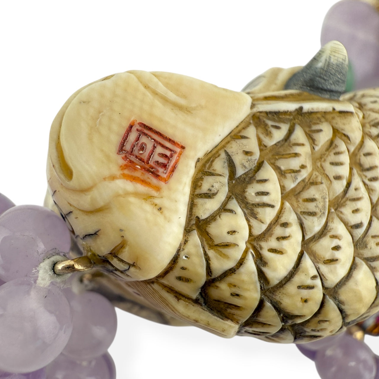 Japanese Ivory Kinko Sennin & Carp Pendant Necklace 14k GF