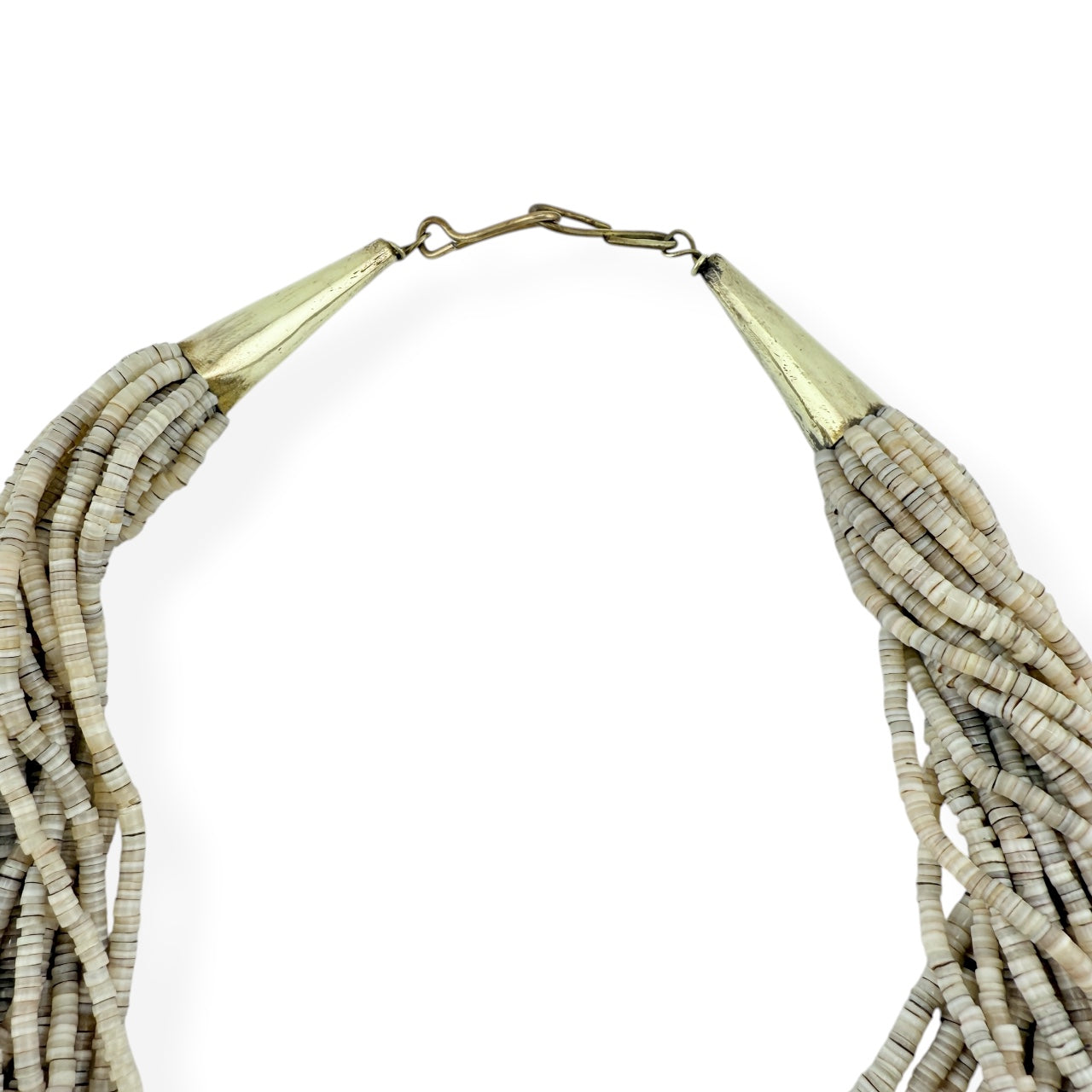 Native American 20-Strand Heishi Shell & Abalone Bear Pendant Necklace