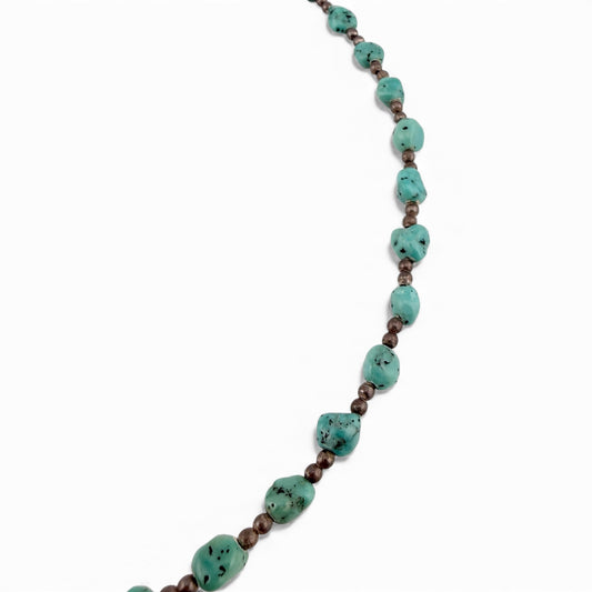 Southwestern Style Turquoise Nugget & Sterling Silver Bead Necklace, 16"
