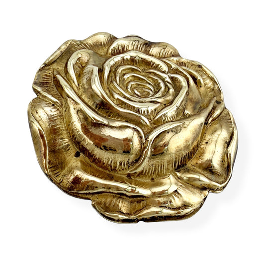 Stunning High Relief Brass Rose Flower Brooch Pin