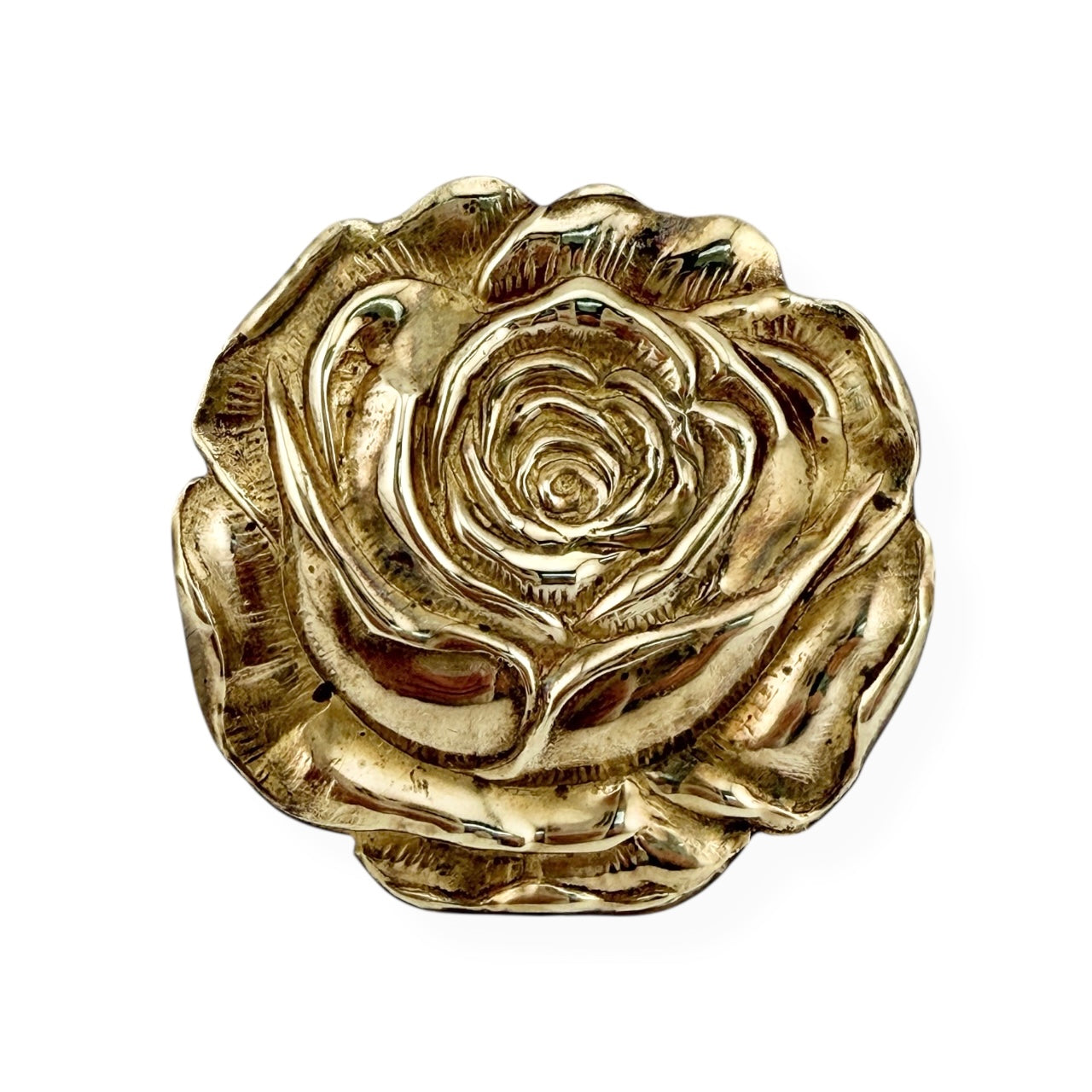 Stunning High Relief Brass Rose Flower Brooch Pin