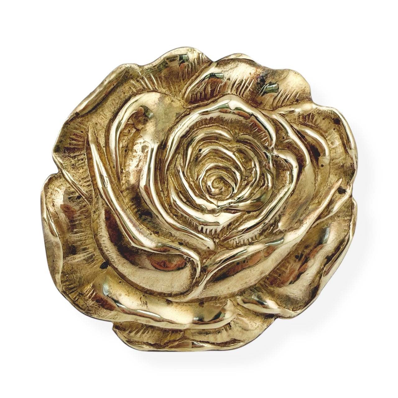Stunning High Relief Brass Rose Flower Brooch Pin