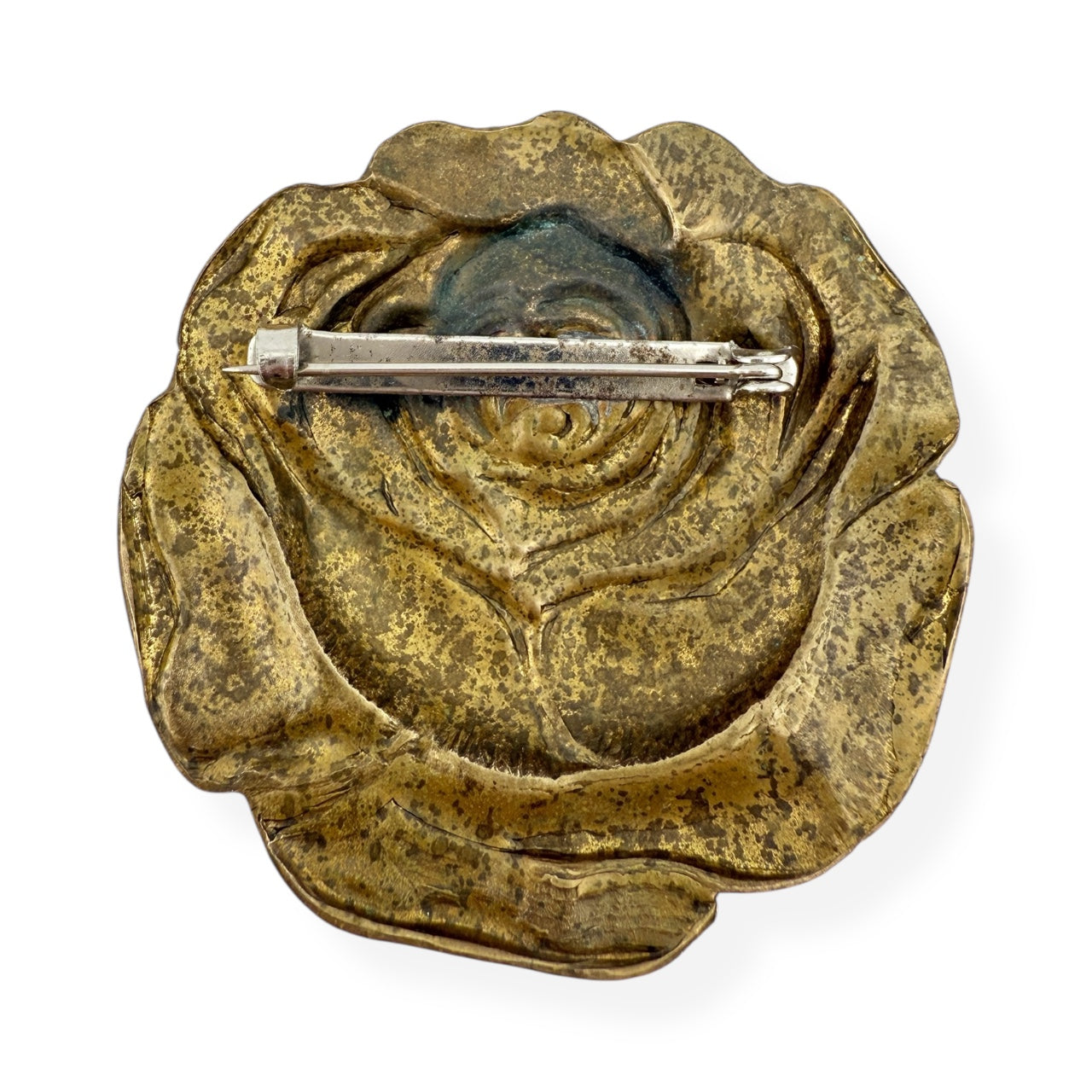 Stunning High Relief Brass Rose Flower Brooch Pin