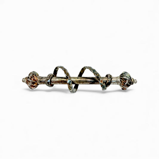 Victorian/Edwardian Influence Sterling Silver Bar Brooch with Spinning Ribbon Slide & Finial Ends